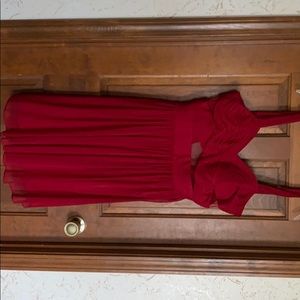 G1K red formal dress with sheer areas on top